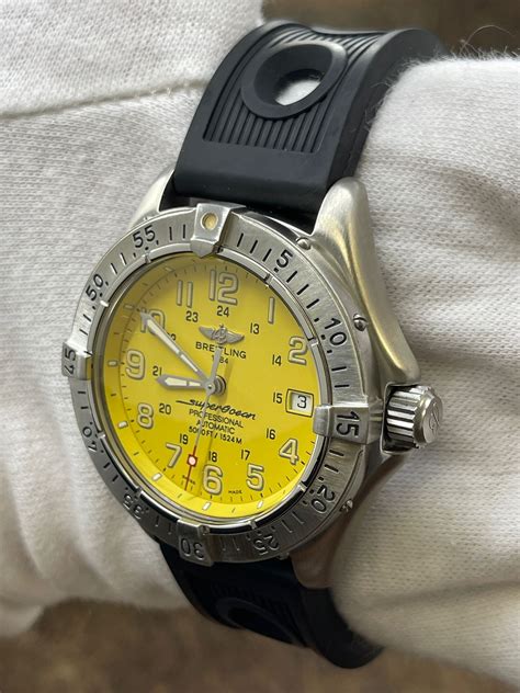 breitling a17045 gelb|Breitling superocean yellow dial.